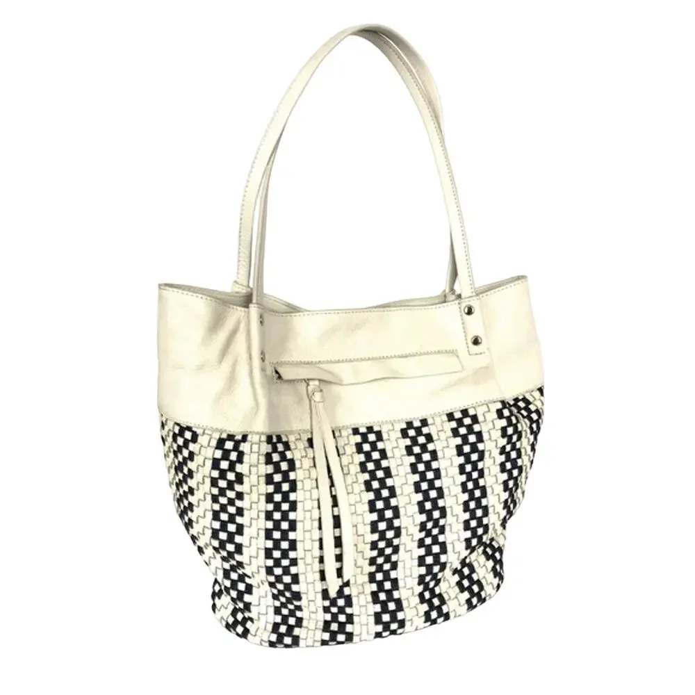 Kooba Bag Tote Shoulder Handbag Striped Woven Denim Detail Western